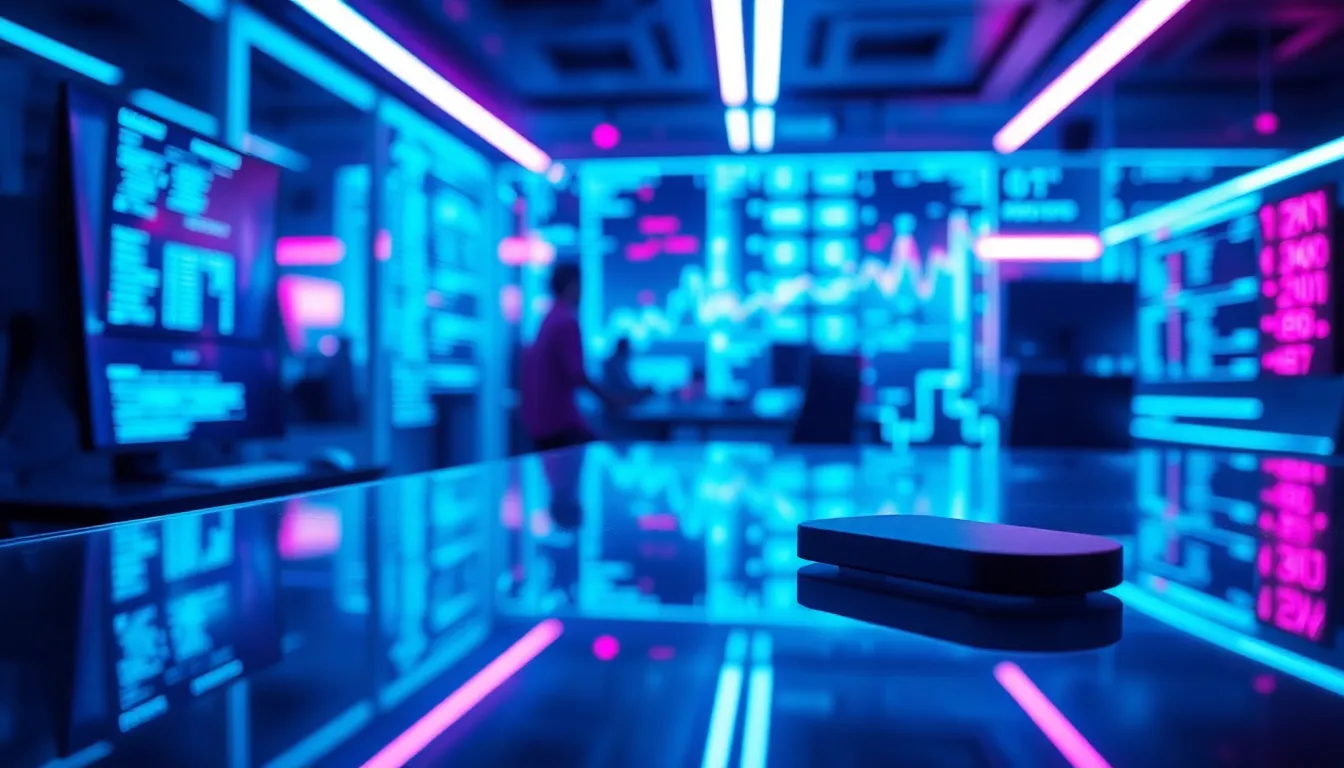 Futuristic Digital Stock Trading Workspace
