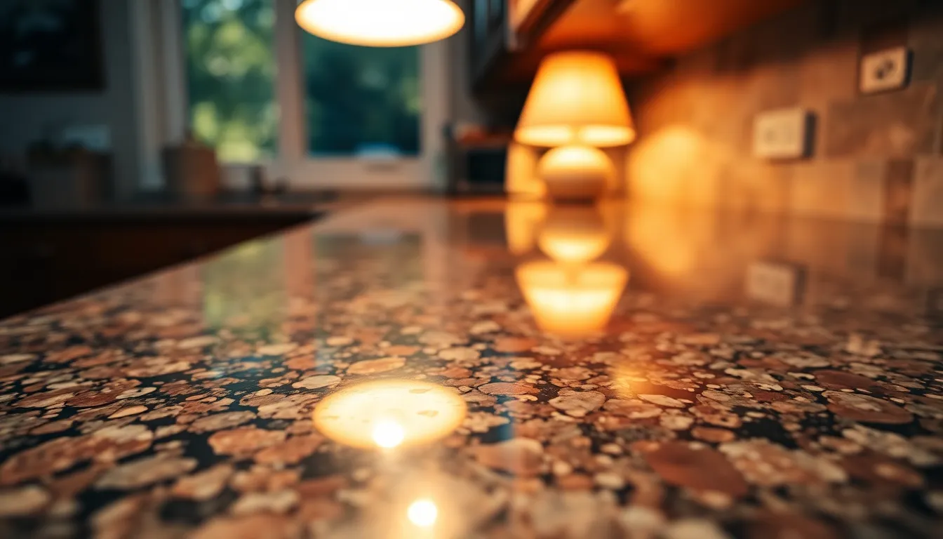 Polished Granite Countertop with Reflections