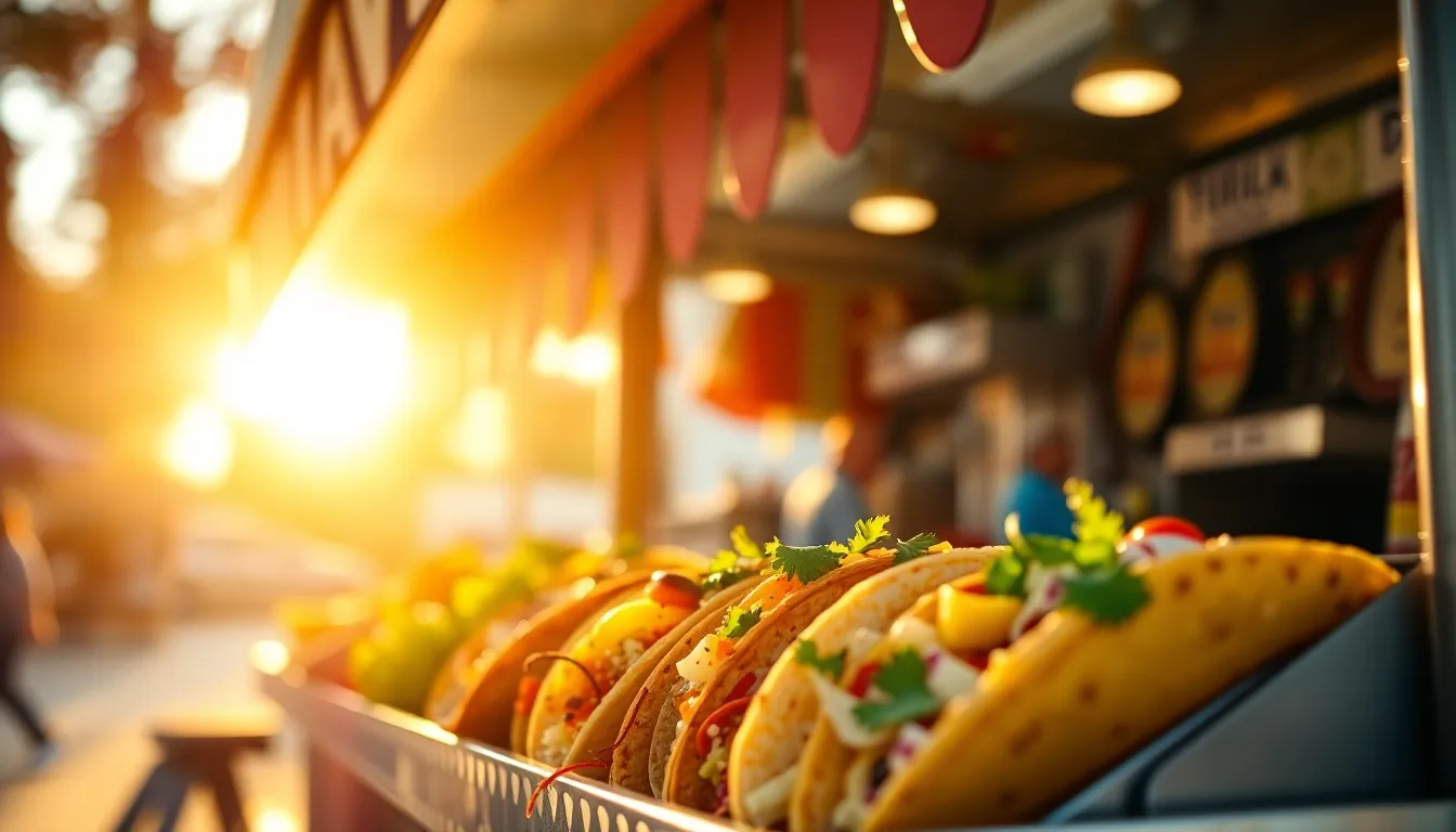 Colorful Array of Tacos at Sunset