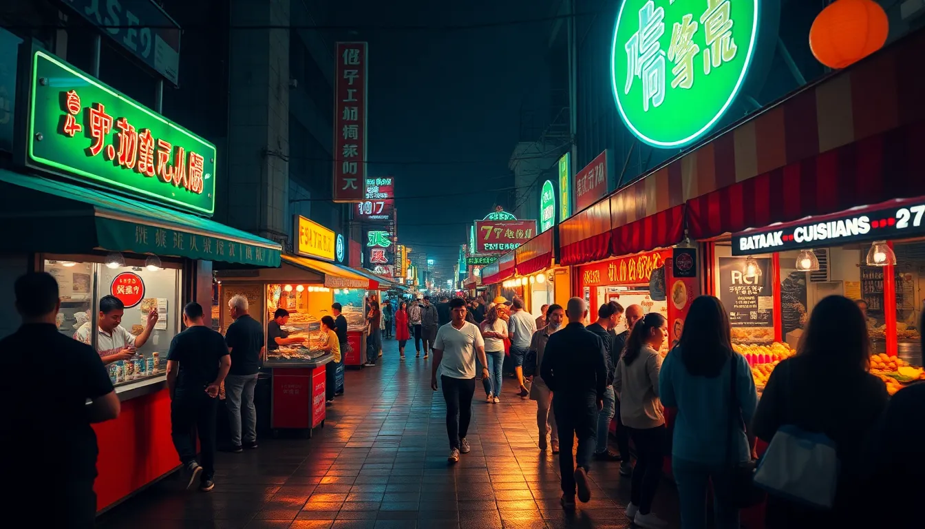 Vibrant Street Food Festival at Night