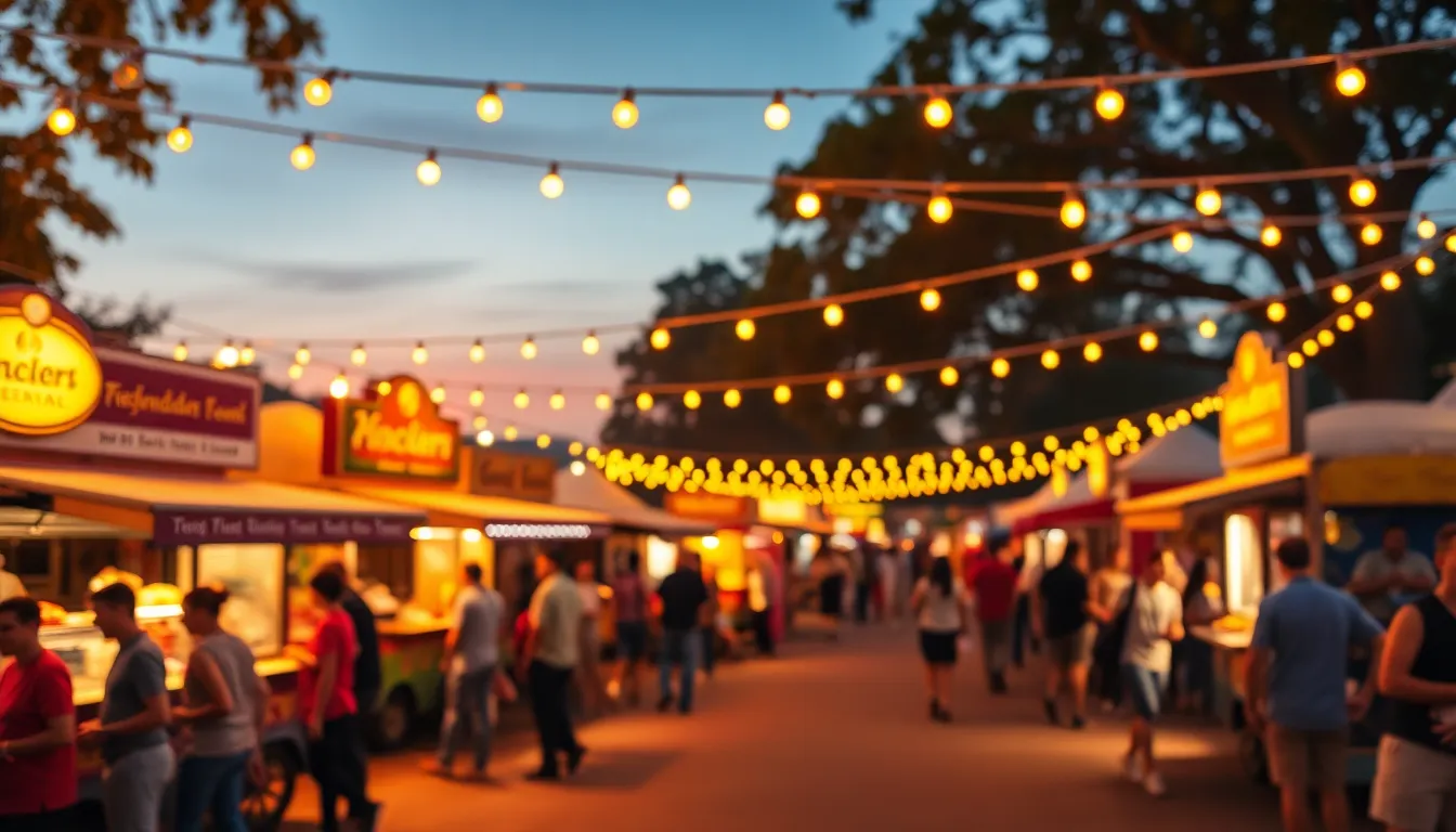 Street Food Festival at Twilight Under String Lights