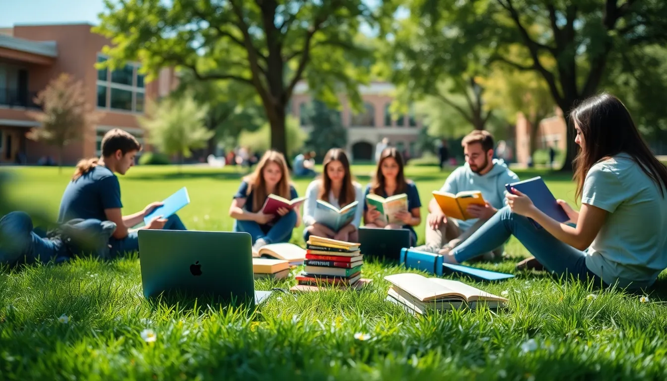 Outdoor Study Group on Campus Lawn