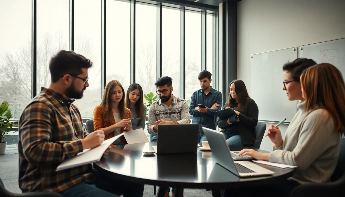 Collaborative Study Session in Modern Office