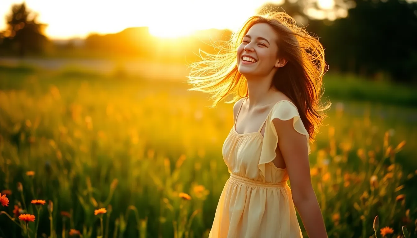 Joyful Woman in Summer Dress