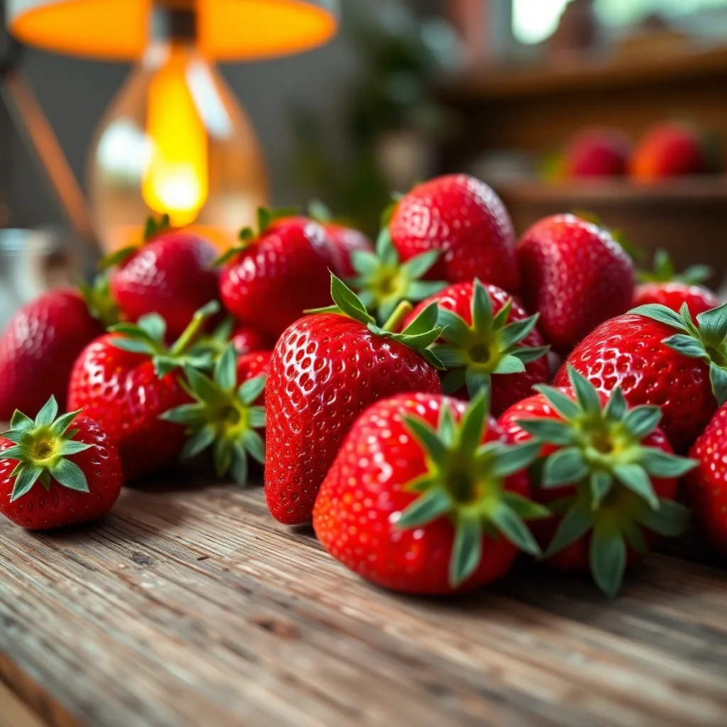Close-Up of Fresh Strawberries on Wooden Table