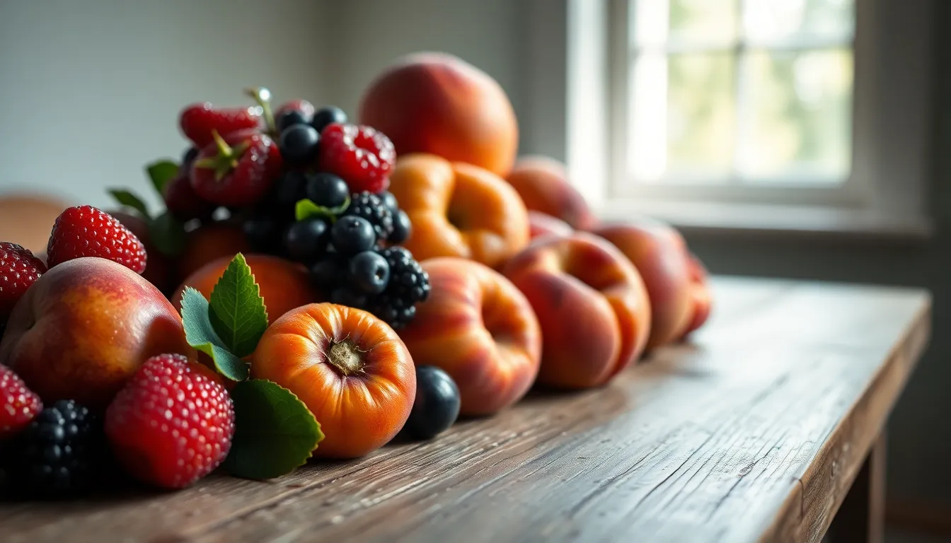 Fresh Summer Fruits on Wooden Table