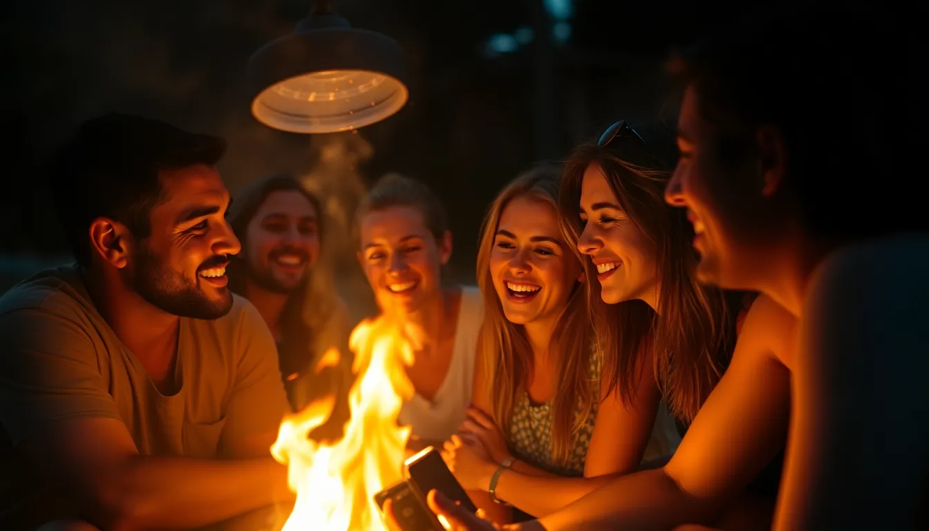 Friends Around a Bonfire on Summer Night