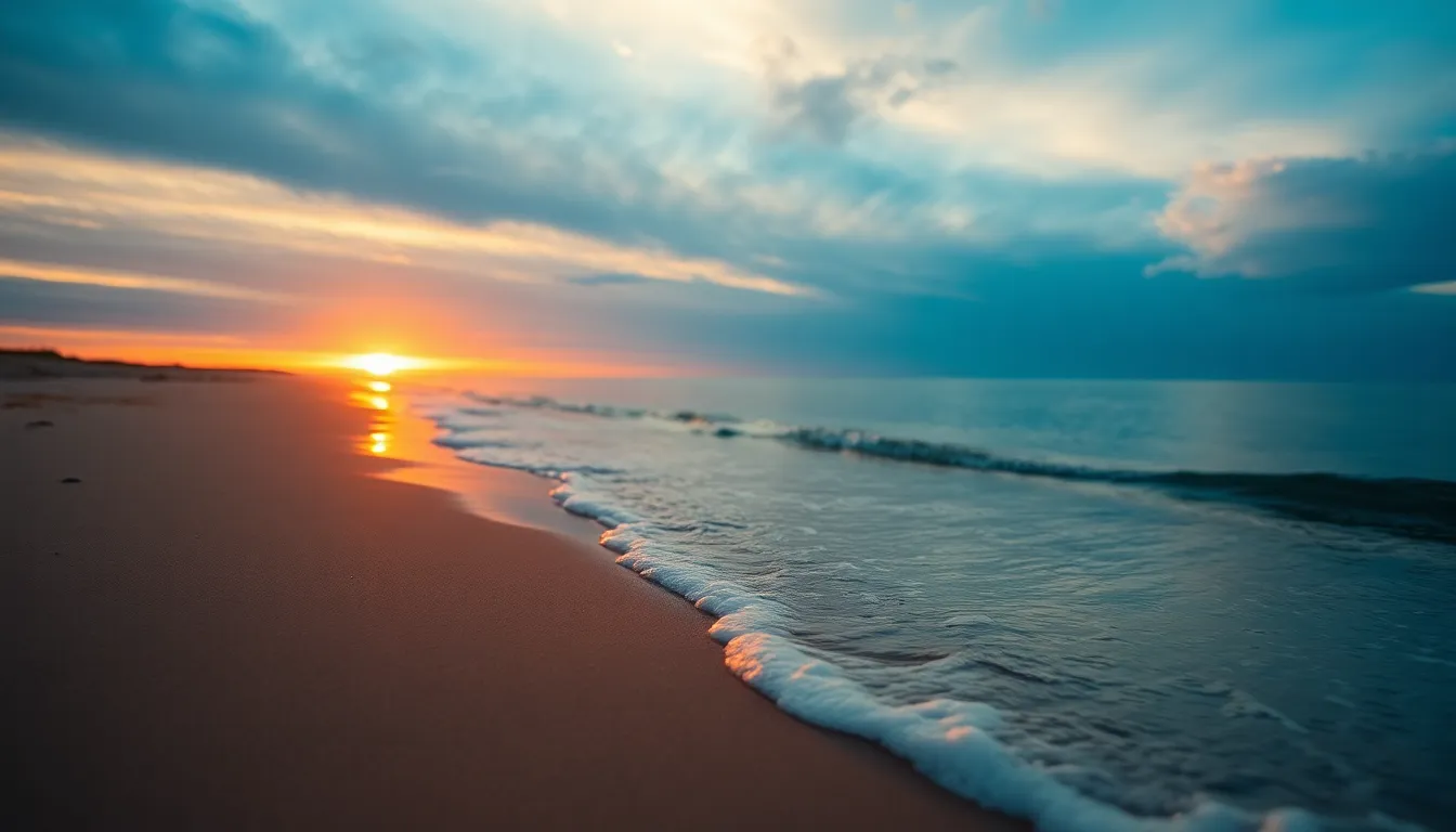 Tranquil Beach Sunset with Waves