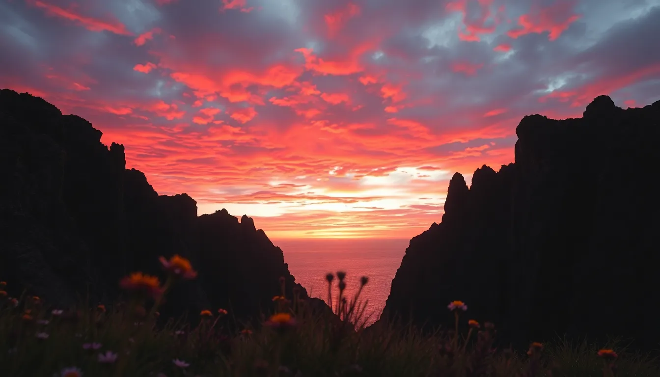 Dramatic Sunset Over Rugged Mountains