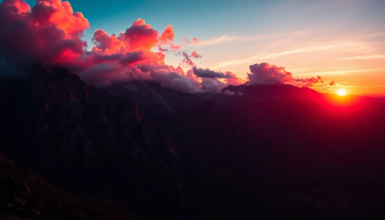 Dramatic Sunset Over Rugged Mountains