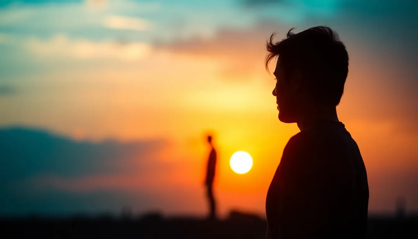 Silhouetted Hiker Against Sunrise