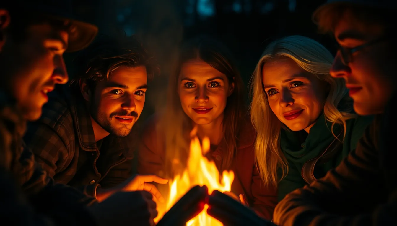 Friends Around a Campfire at Dusk
