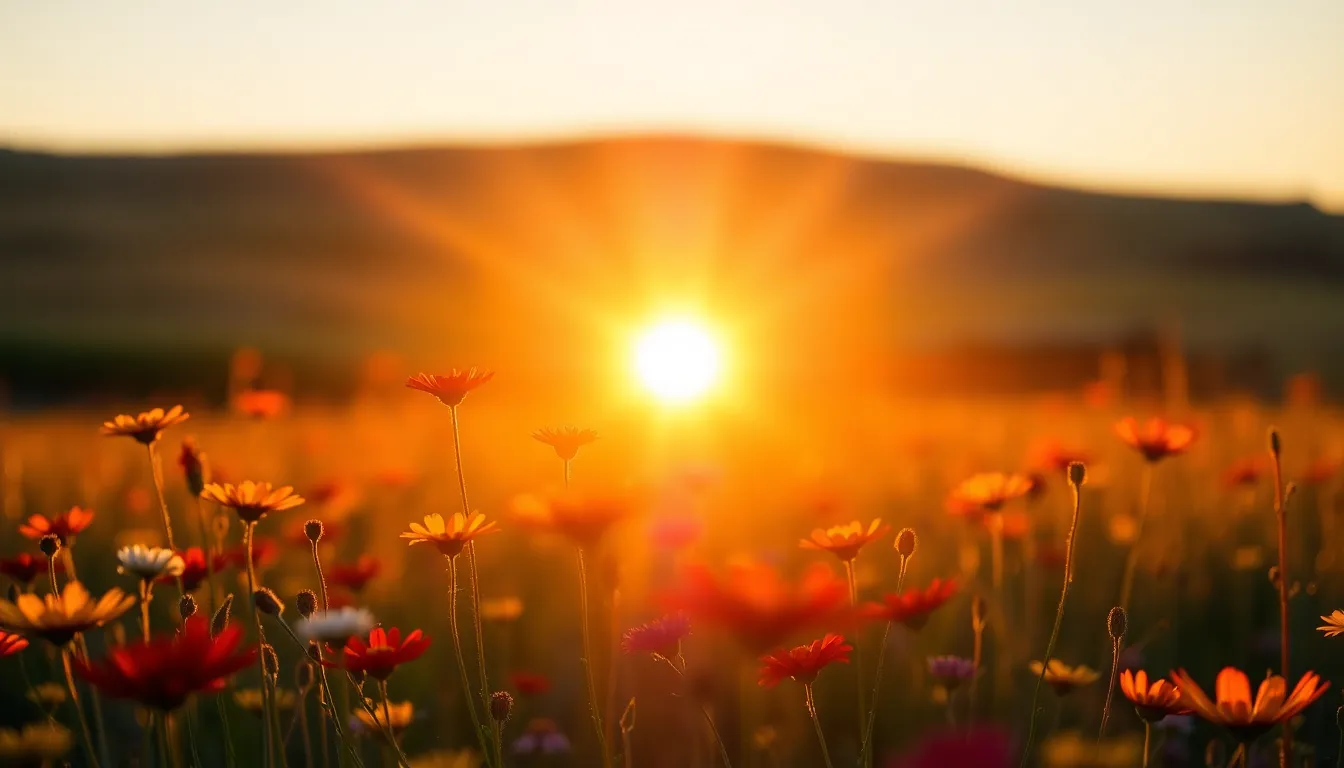 Radiant Sunrise Over Wildflower Field