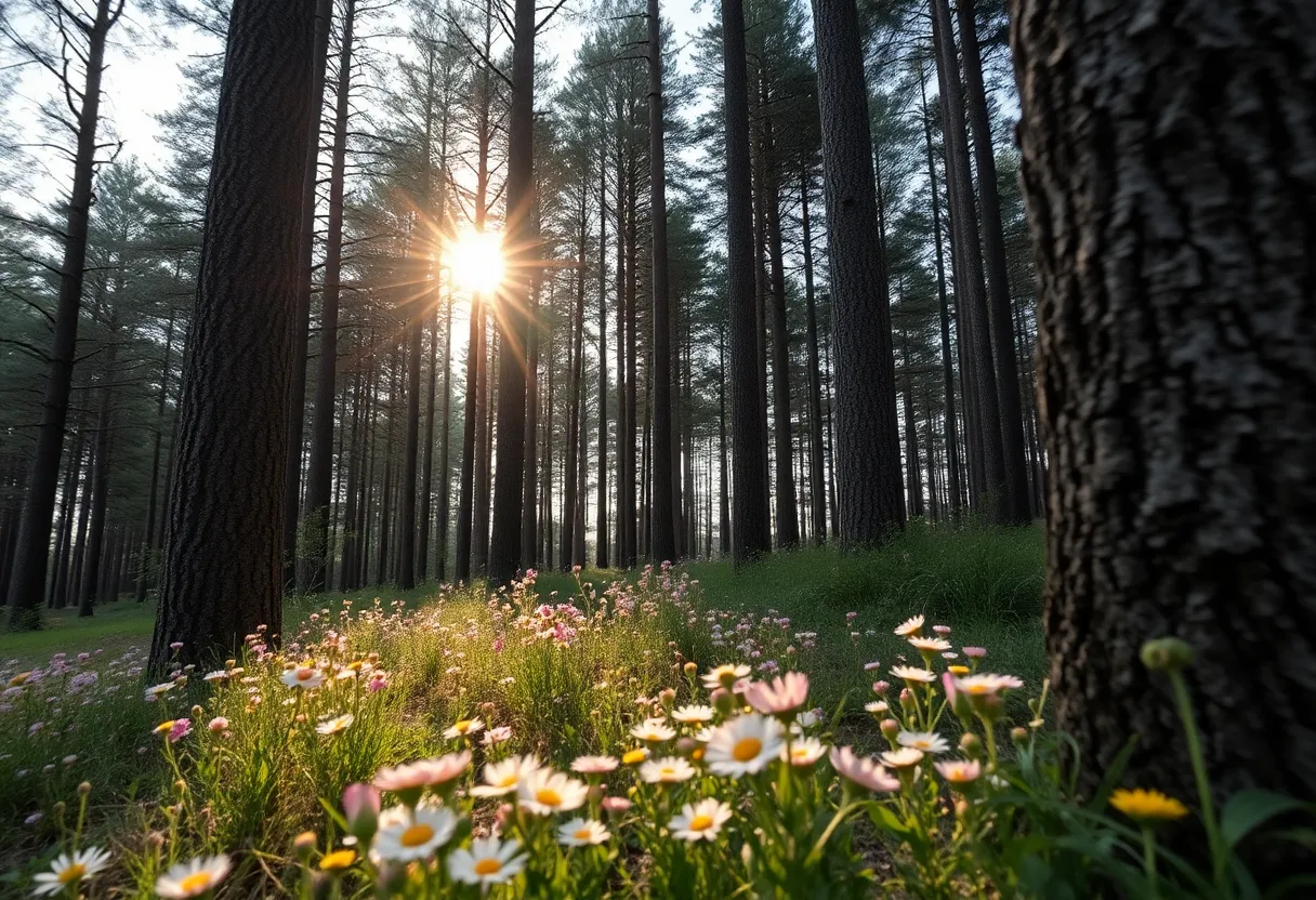 This dramatic image showcases a cliffside at sunrise under overcast skies, where diffused light highlights textures of moss and lichen on granite. The muted colors create an ethereal quality, while leading lines guide the viewer's gaze toward the distant horizon. The sharp foreground contrasts beautifully with the soft sky, providing a sense of depth and grandeur.