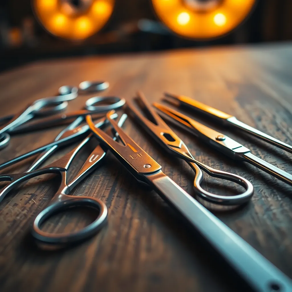 Close-Up of Surgical Instruments on Wooden Table