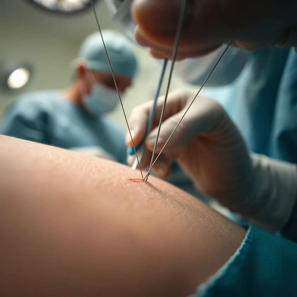Close-Up of Surgical Sutures in Action