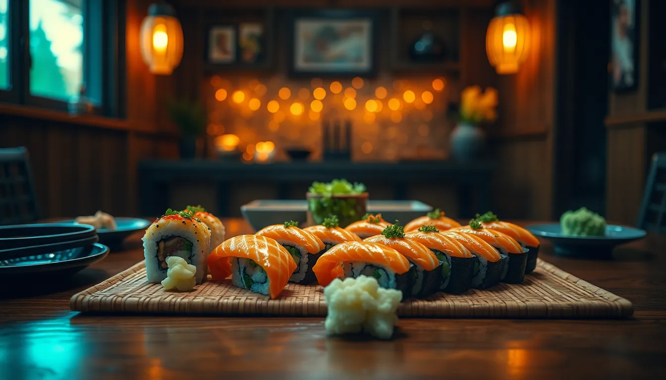 Sushi Dinner Setup with Cozy Ambiance