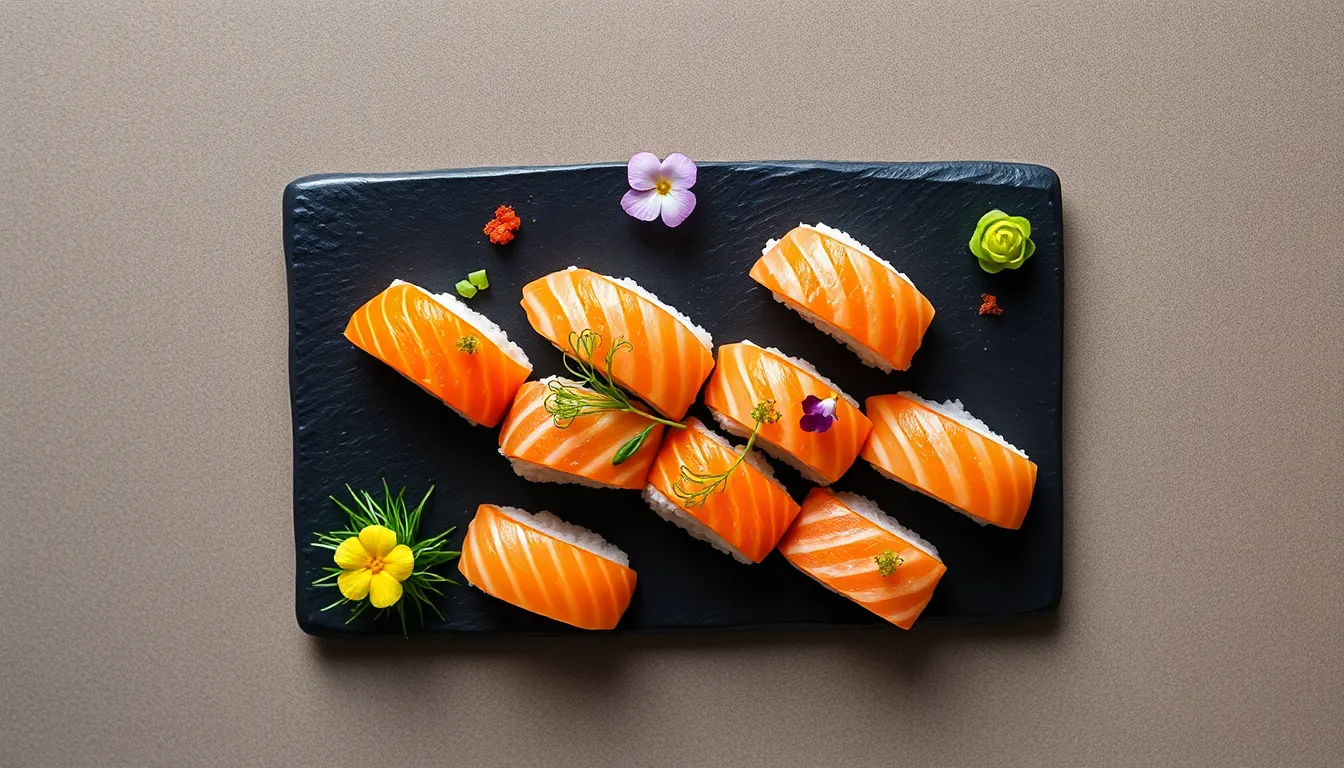 Overhead View of Gourmet Sushi