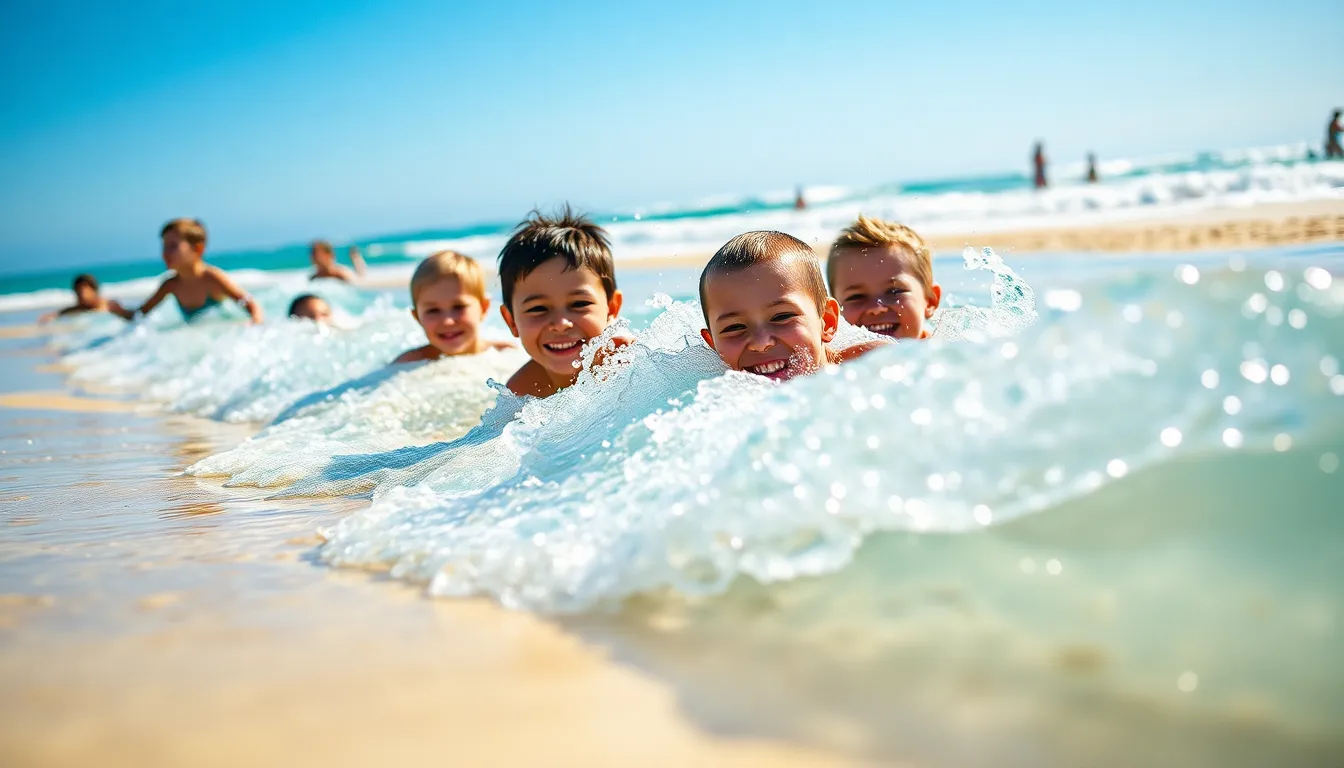 Children Playing in Ocean Waves