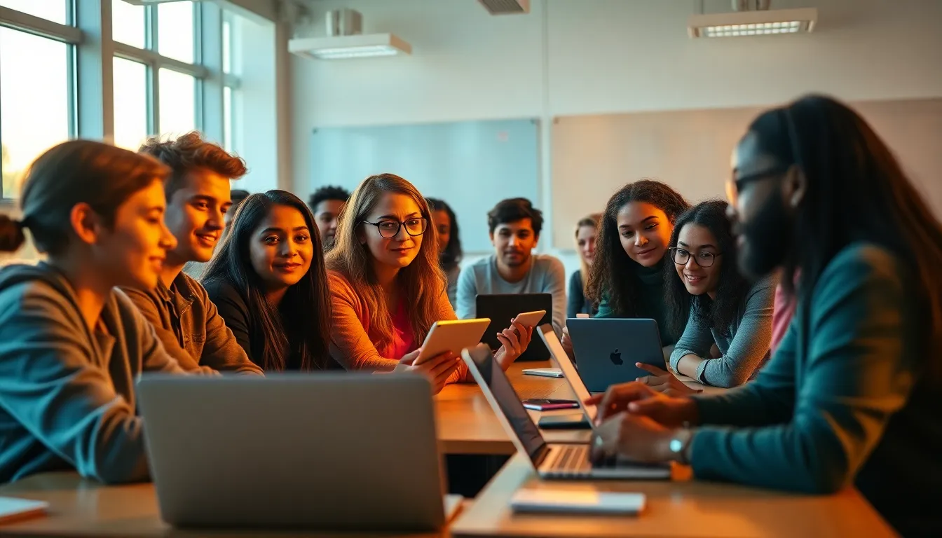 Diverse Students Collaborating in Modern Classroom