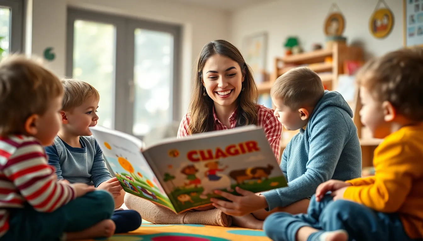 Teacher Reading to Engaged Children in Cozy Classroom