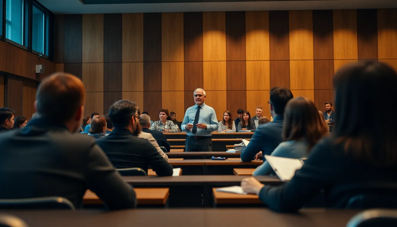 University Professor Lecturing in Modern Lecture Hall