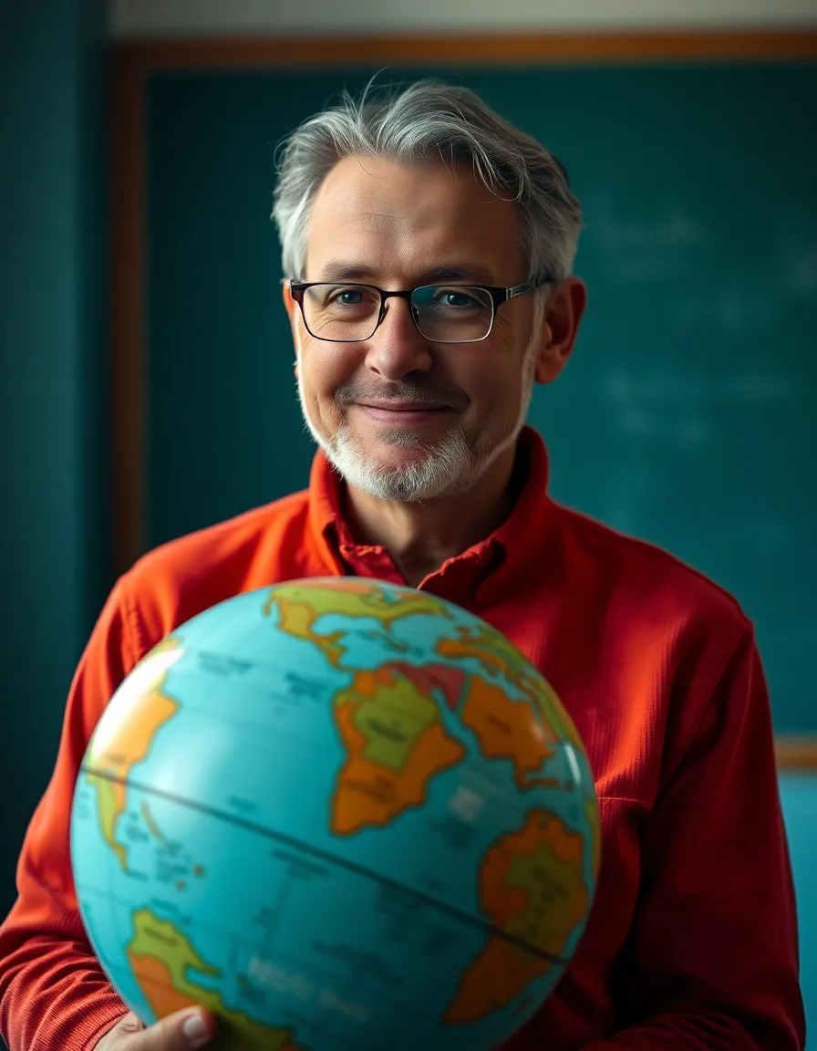 Teacher Holding Globe in Portrait
