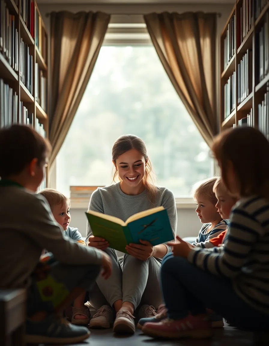 Teacher Reading to Children in Library