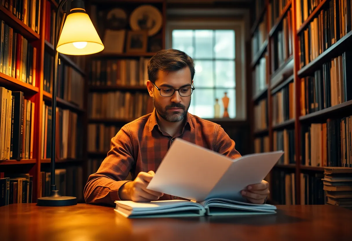 Thoughtful Male Teacher in Library