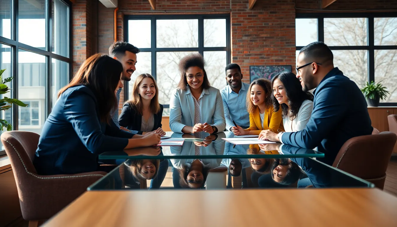 Diverse Team Brainstorming in Modern Office