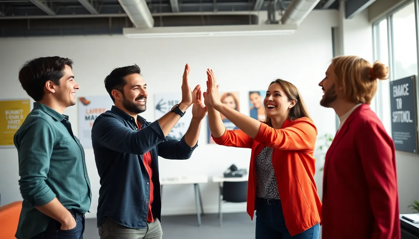 Celebrating Team Success in Modern Office