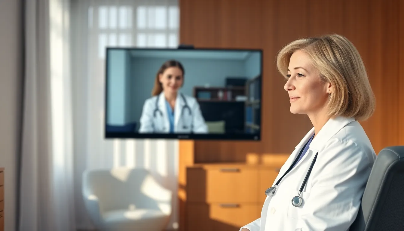 A doctor conducts a telemedicine consultation with a patient using a tablet in a modern home office. Soft, diffused daylight creates a warm atmosphere, while the composition highlights the interaction between technology and personal healthcare. The scene is filled with inviting earth tones, emphasizing a sense of calm and professionalism. The focus on the doctor and tablet draws attention to the growing relevance of telehealth, making it a suitable representation of modern healthcare.