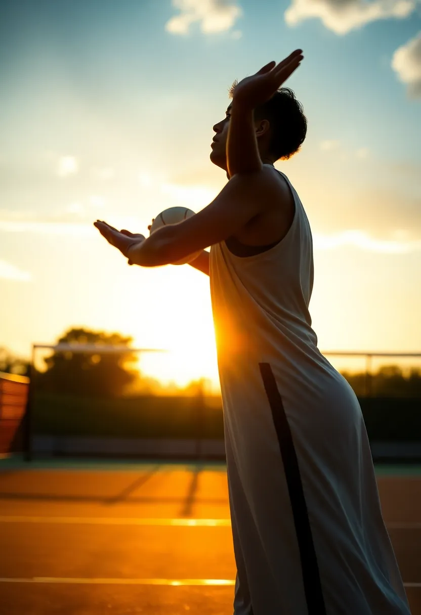 A dedicated tennis player is shown training indoors, deeply focused as they prepare to serve. The soft, diffused light entering through large windows enhances the mood of concentration and determination. The attention is drawn to the player's intent expression and the detailed texture of their sportswear. The background is softly blurred, creating a serene atmosphere for training.