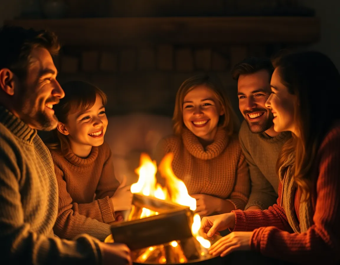 Family Sharing Stories by the Fireplace