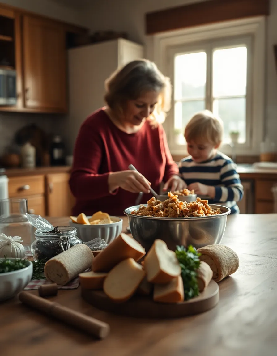Grandmother and Grandchild Preparing Thanksgiving Stuffing