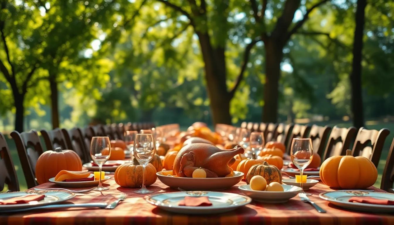 Traditional Thanksgiving Feast Under the Trees