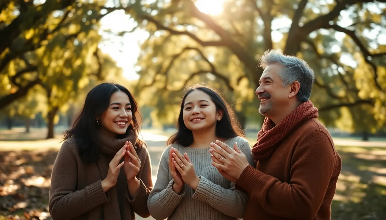 Family Celebrating Thanksgiving Outdoors