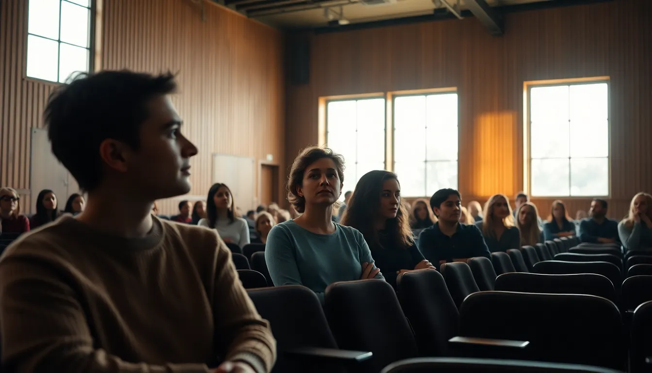This image captures a theater rehearsal in a warm, inviting space, where actors are immersed in practice. Natural light filters through large windows, highlighting the warm wooden interiors and creating a cozy atmosphere. The scene reveals the authenticity of rehearsal life, immortalizing the actors' expressions as they focus on their craft, perfect for intimate storytelling.