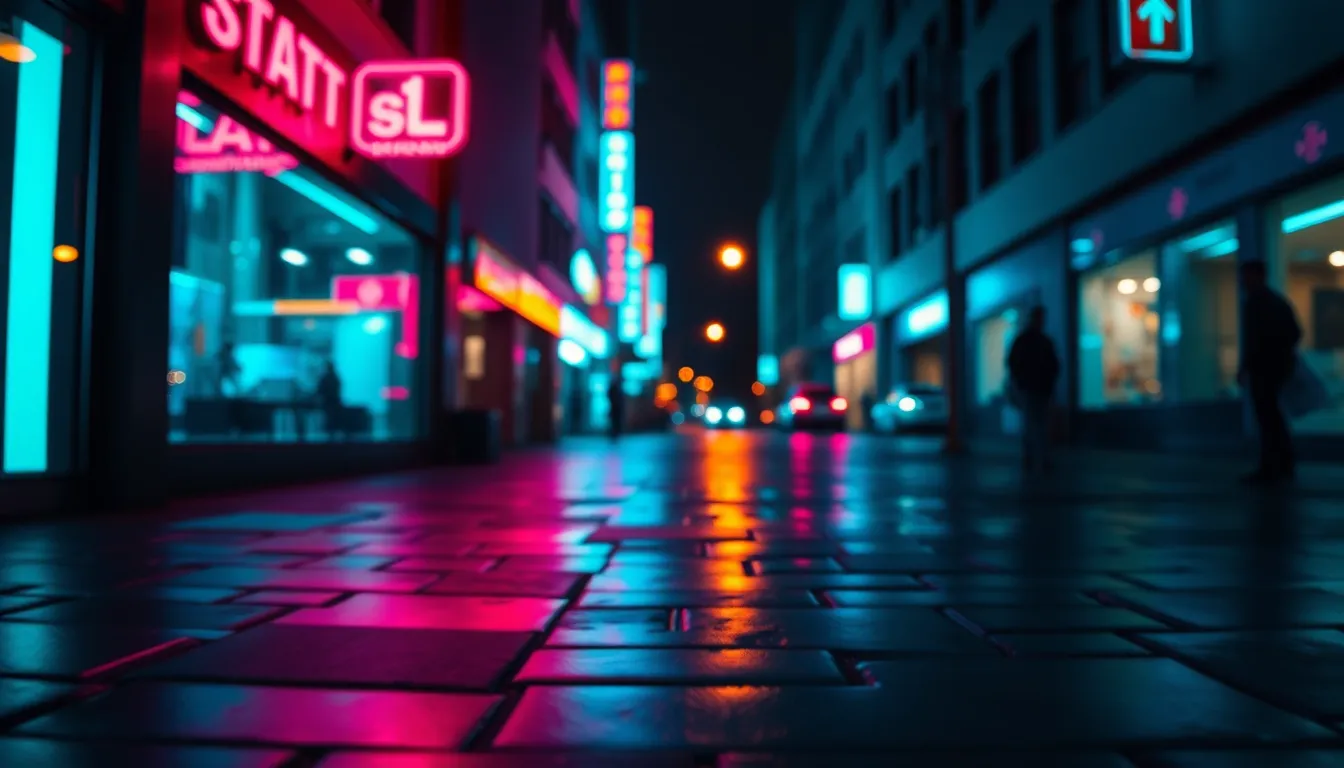 Neon Nightlife Timelapse Experience the pulse of the city at night in this dynamic timelapse. Neon signs cast vibrant reflections on wet pavement, creating an electrifying atmosphere. The cinematic color grading enhances the scene, while the unique Dutch angle adds a sense of movement and excitement. This image perfectly encapsulates urban nightlife in a modern city.