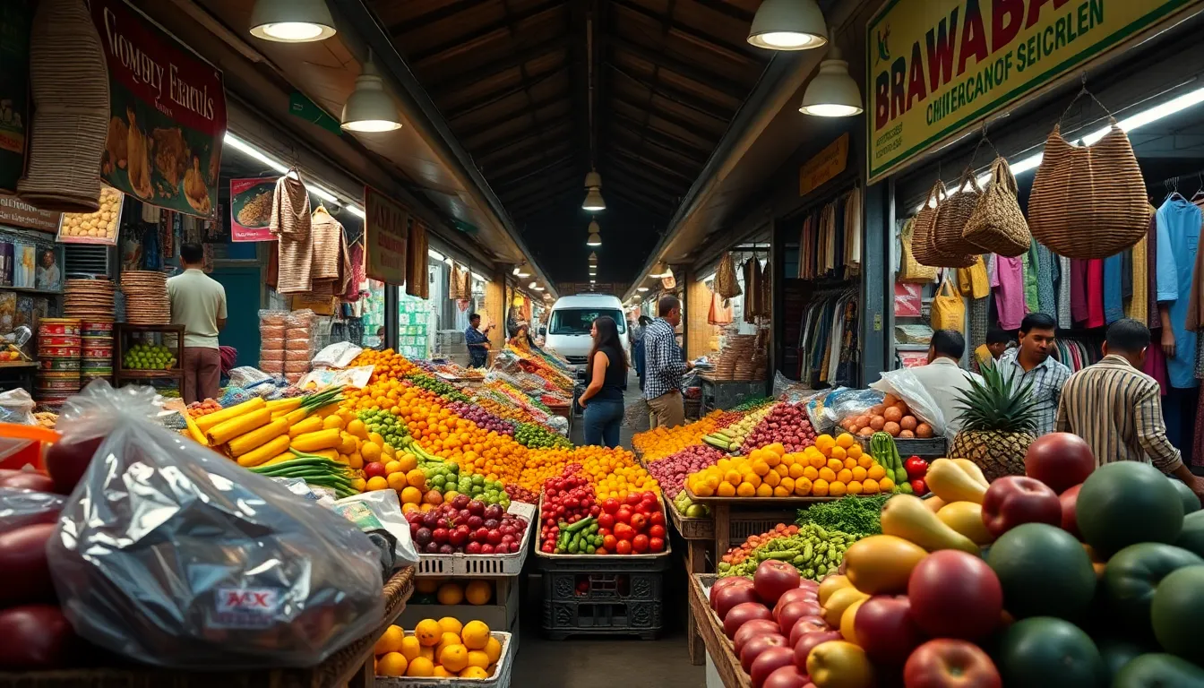Experience the vibrant energy of a bustling street market in this detailed timelapse image. The warm tungsten lighting illuminates colorful produce and local goods, inviting viewers to explore the richness of urban culture. With meticulous focus on every detail, the scene showcases the textures and colors that define the market, creating a lively and welcoming atmosphere.
