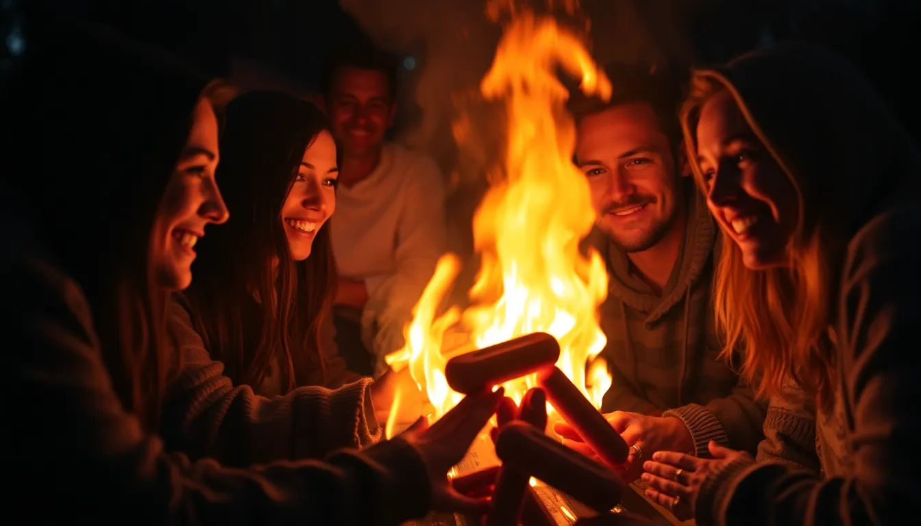 Friends Gathering Around a Bonfire Immerse yourself in this enchanting timelapse capturing friends gathered around a crackling bonfire. The warm glow of the firelight casts playful, flickering shadows on their faces, enhancing the cozy atmosphere of friendship. Centered around the bonfire, the symmetrical composition draws the viewer’s eye into the warmth and joy shared among the group. This photorealistic image beautifully reflects the magic of evenings spent under the stars.