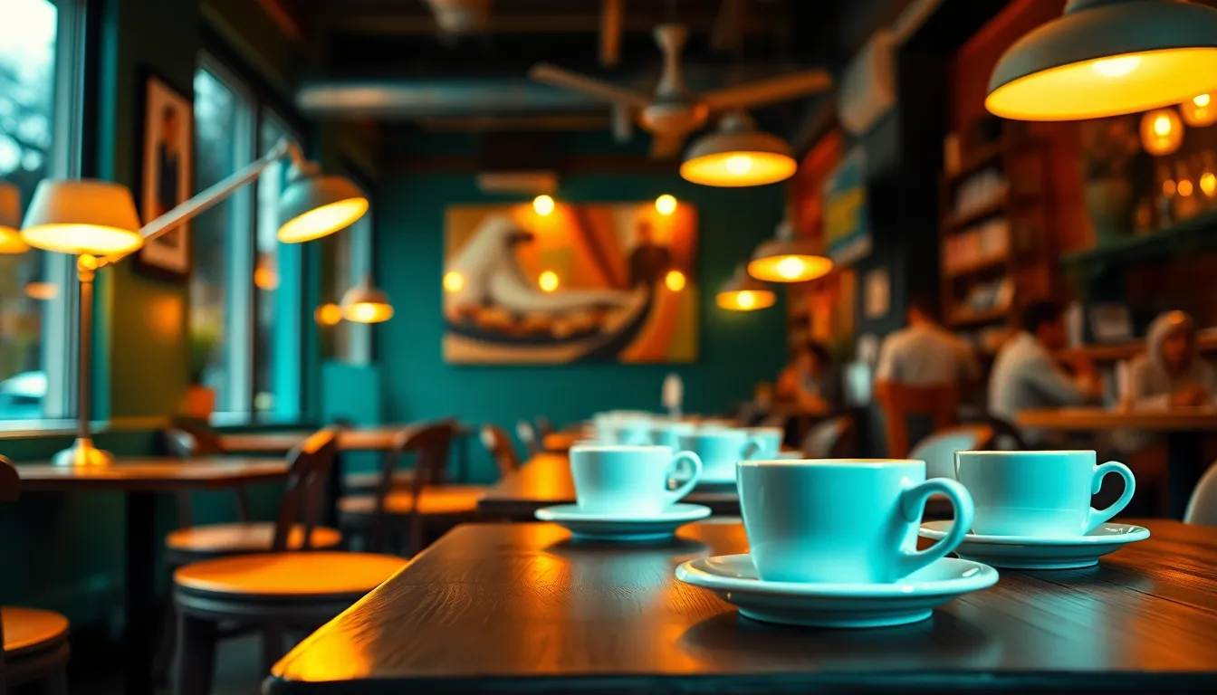 Vibrant Café Life in the City Experience the vibrant atmosphere of a bustling city café in this engaging timelapse image. The warm glow from a tungsten lamp creates a cozy ambiance amidst the lively interactions of patrons. Showcasing a perfect balance of color, the cinematic teal and orange grading enhances the inviting warmth of the scene. The texture of the wooden tables alongside coffee cups and pastries adds depth, attracting the viewer to explore this dynamic urban setting.