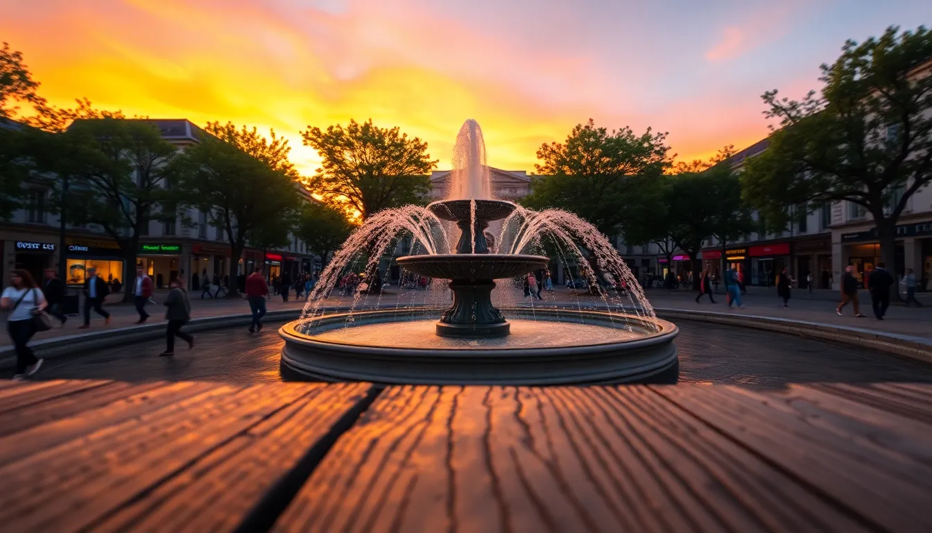 Bustling City Square at Sunset Timelapse