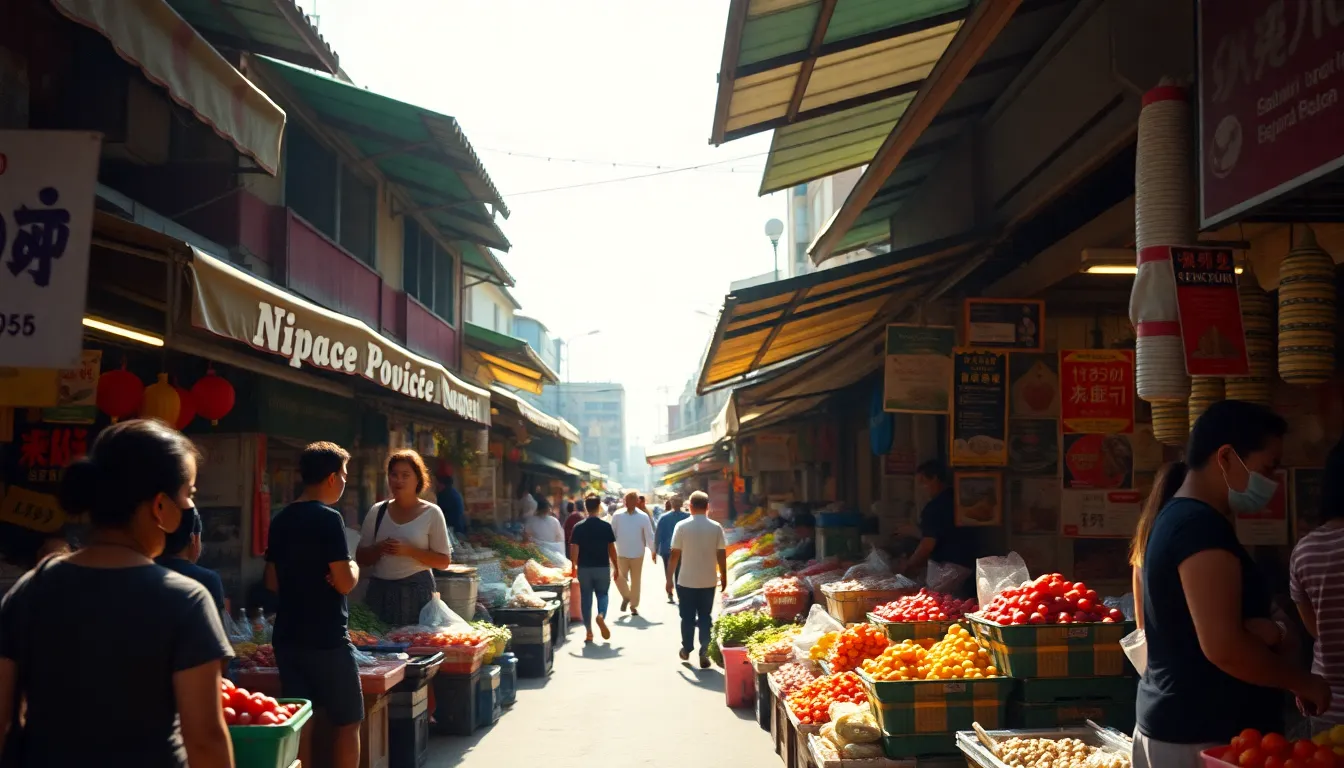 Busy Market Street Timelapse Experience the hustle and bustle of a busy market street through this engaging timelapse. Captured with soft sunlight creating dynamic shadows, vendors animatedly engage with customers amidst colorful produce. The selective focus on the vendors brings them to life, while a creamy bokeh effect subtly blurs the vibrant stalls in the background. The warm color palette derived from Kodak Portra 400 amplifies the liveliness and warmth of the scene, making it inviting and relatable.