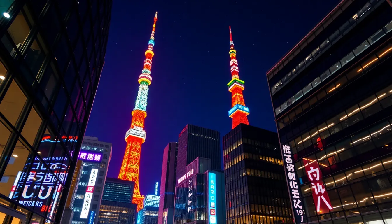 Tokyo Tower Illuminated at Night