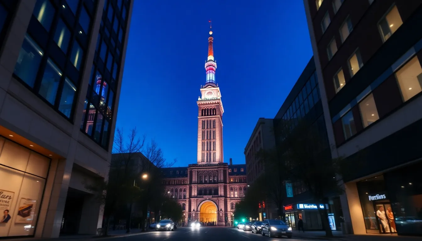 Tokyo Tower Illuminated at Twilight An enchanting view of Tokyo Tower illuminated against the deepening twilight sky, showcasing the contrast between the iconic structure and surrounding modern architecture. The vibrant colors of the scene reflect the charm of the city as it transitions into night. The strategic use of leading lines guides the viewer's gaze toward the tower, making for a striking urban composition that captures Tokyo's uniqueness.