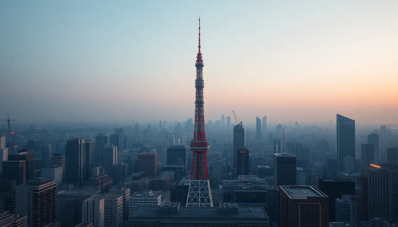 Experience the soothing ambiance of a rainy evening in Tokyo through this captivating image of Tokyo Tower. Reflections dance on the wet pavement, enhanced by warm streetlamp lighting. The selective focus emphasizes the tower's grandeur amidst the intimate beauty of rainfall, creating a perfect blend of urban charm and tranquility.
