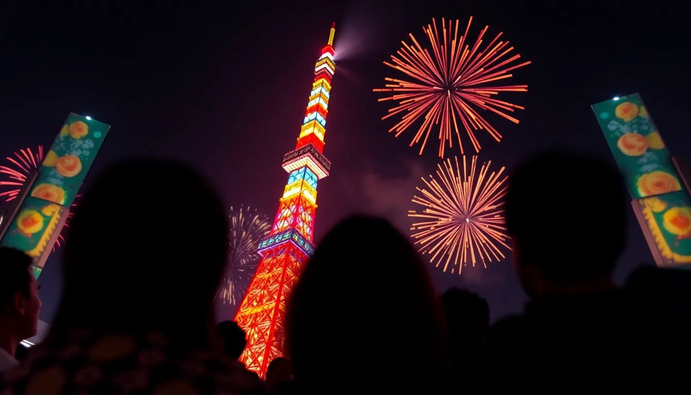 Tokyo Tower Illuminated at Festival Night
