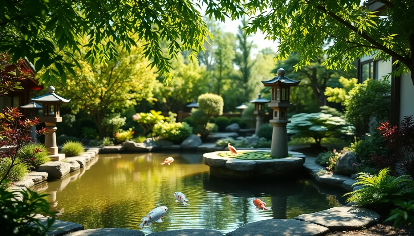 Tranquil Japanese Garden with Koi Pond
