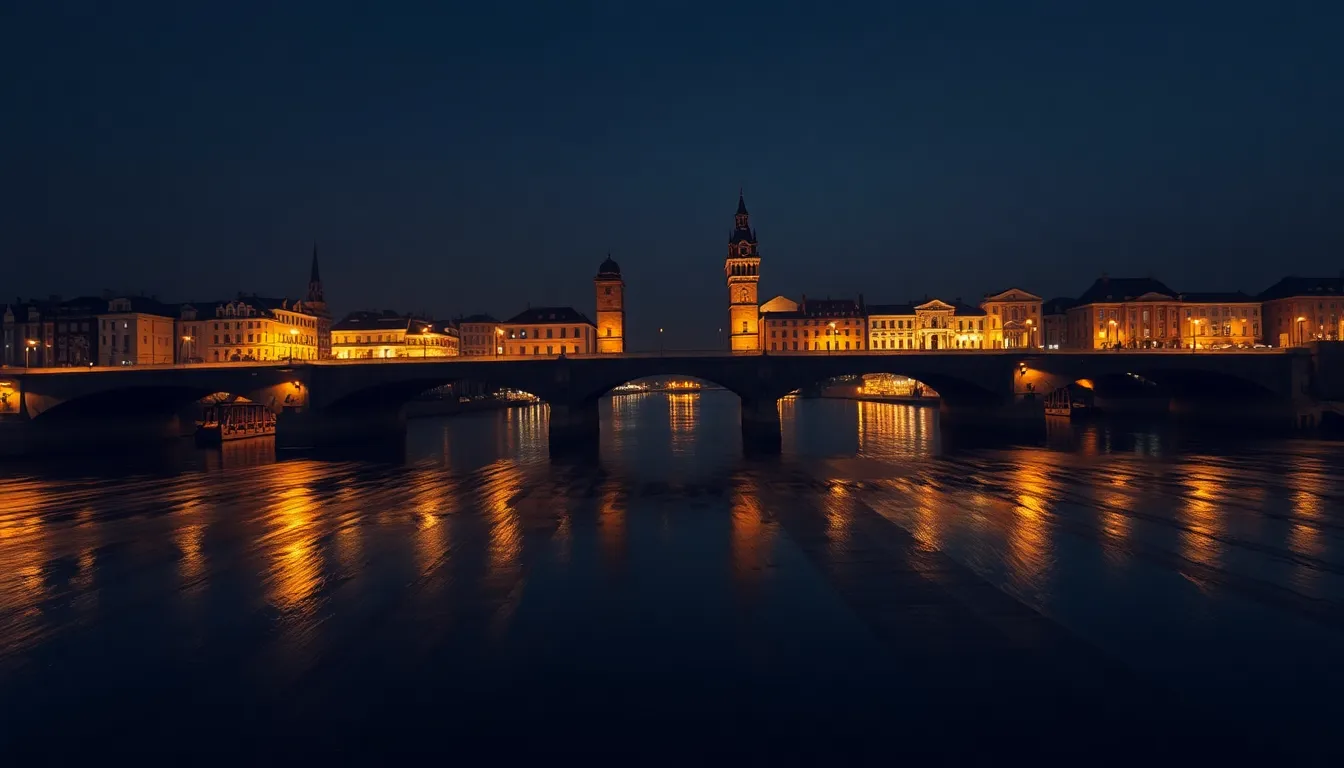 Historic Bridge Illuminated at Dusk